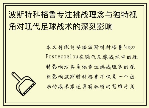 波斯特科格鲁专注挑战理念与独特视角对现代足球战术的深刻影响